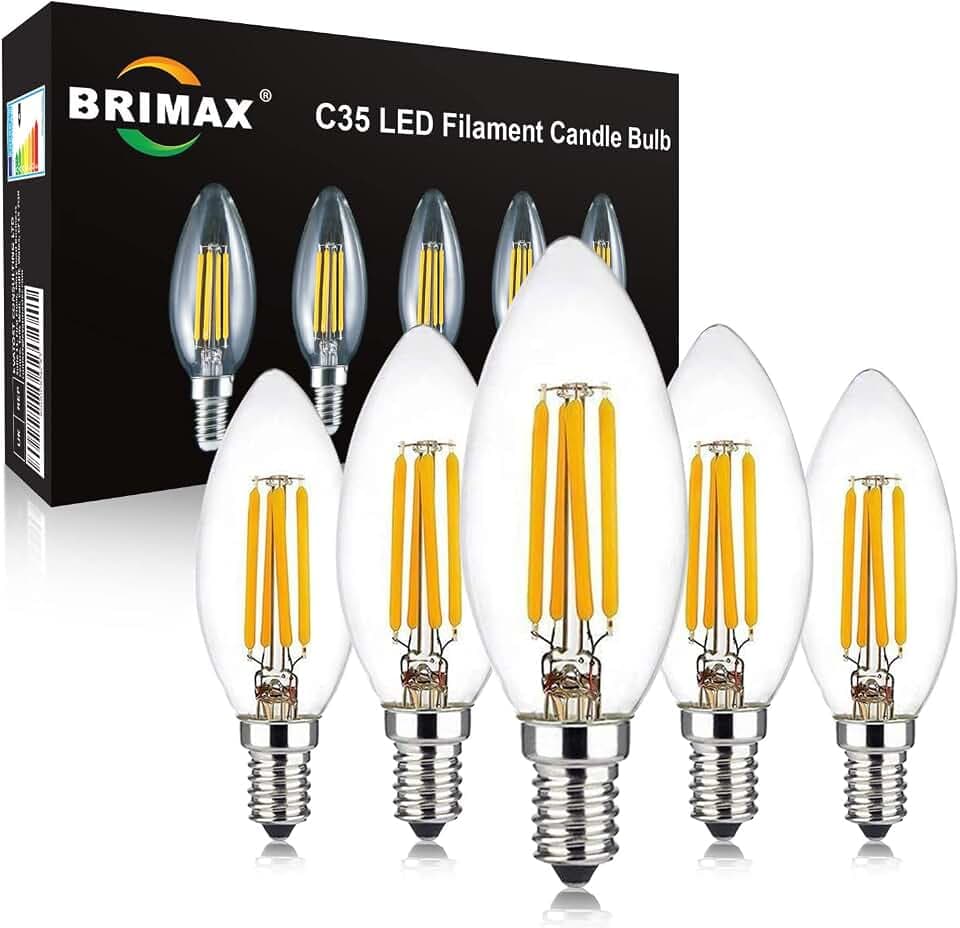 BRIMAX Dimmbar LED Filament C35 E14 Kerzen-Leuchtmittel 6W, 5er Set 2700K