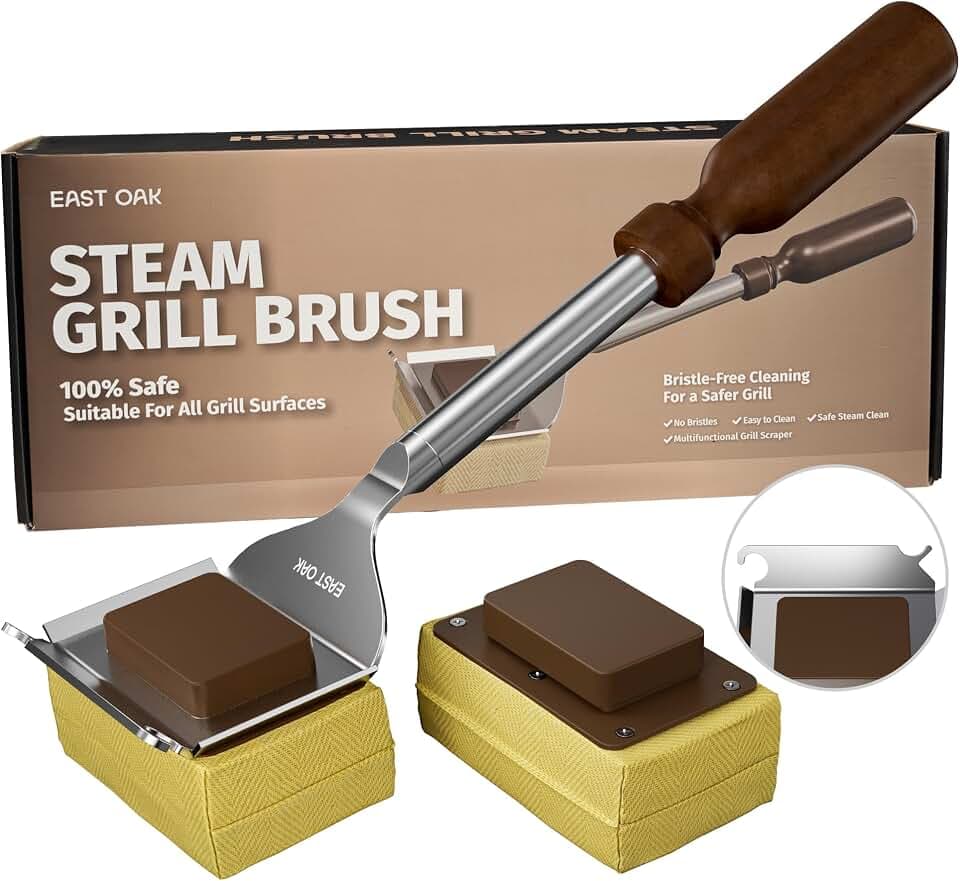 East Oak Grill Brush Bristle Free,BBQ Replaceable Cleaning Head, Unique Seamless-Fit Scraper Tool