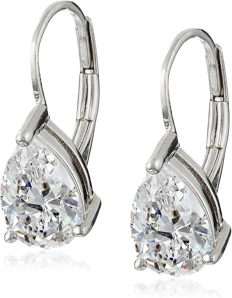 Amazon Essentials Sterling Silver or Gold Plated Sterling Silver Pear Cut Cubic Zirconia Leverback Earrings