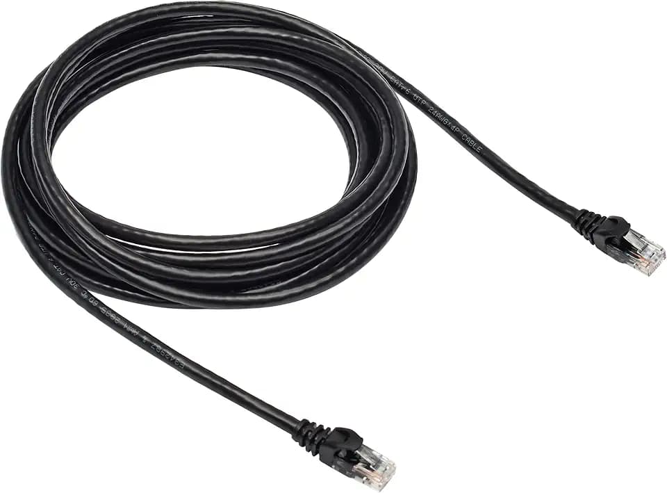 Amazon Basics RJ45 Cat 6 Ethernet Patch Internet Network Cable, 10Gbps High-Speed, 250MHz, Snagless, Gold-Plated Connectors, 15 Foot, Black