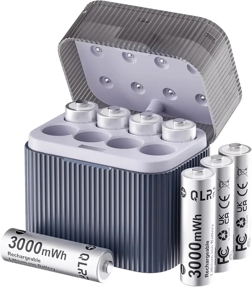 8-Pack Rechargeable AA Batteries Lithium with Charger, 3000mWh 1.5V