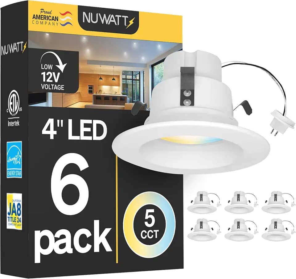 NUWATT 4 Inch Retrofit MR16 LED Recessed Lighting 2700K-5000K, ETL, 6 Pack