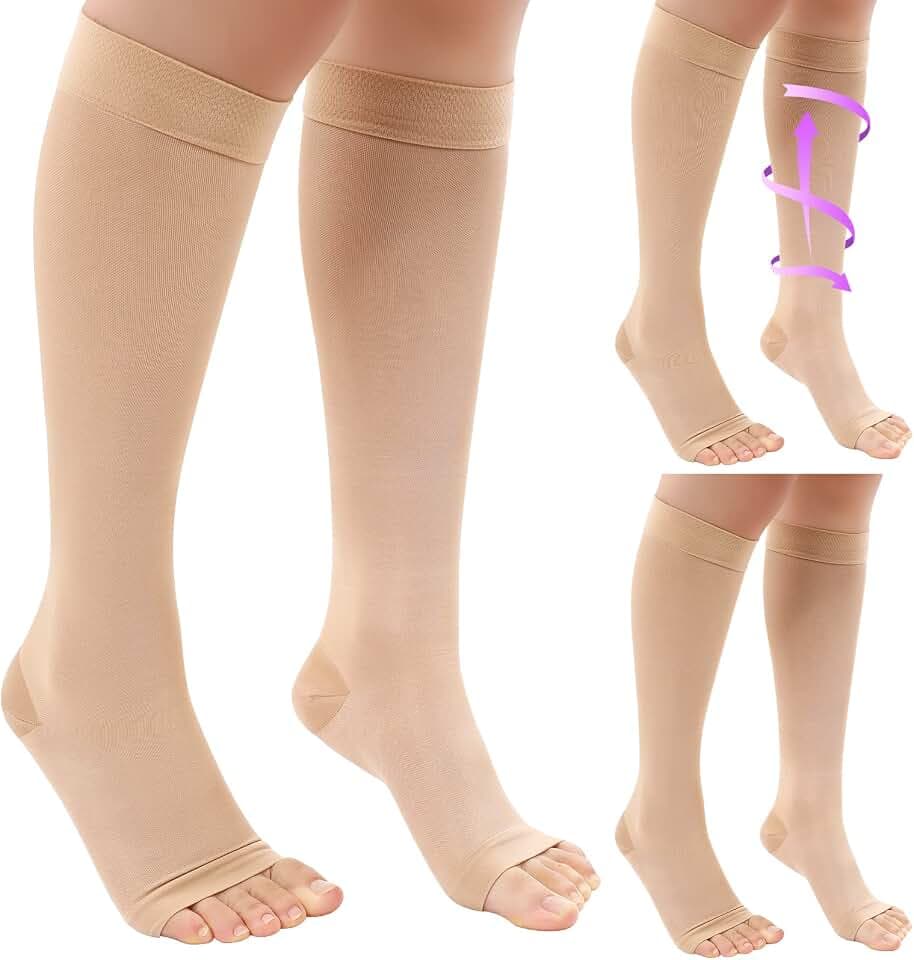Shellwei 3 Pairs Compression Socks Women 20-30 Mmhg Open Toe