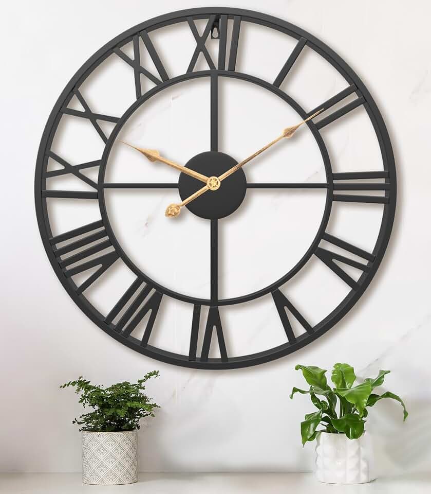 Pytha Sight 18 Inch Black Roman Numerals Large Wall Clocks for Living Room