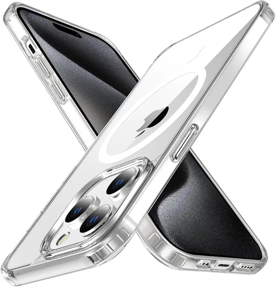 tigratigro Magnetische Schutzhülle für iPhone 15 Pro, kompatibel mit MagSafe kabelloses Laden, Anti-Vergilbung, stoßfest, Militärqualität, magnetische Hülle, kratzfeste Rückseite, transparent