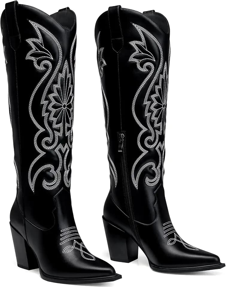 CELLENZ Women Western Cowboy Boots: Comfortable Wide Calf Knee High Boot