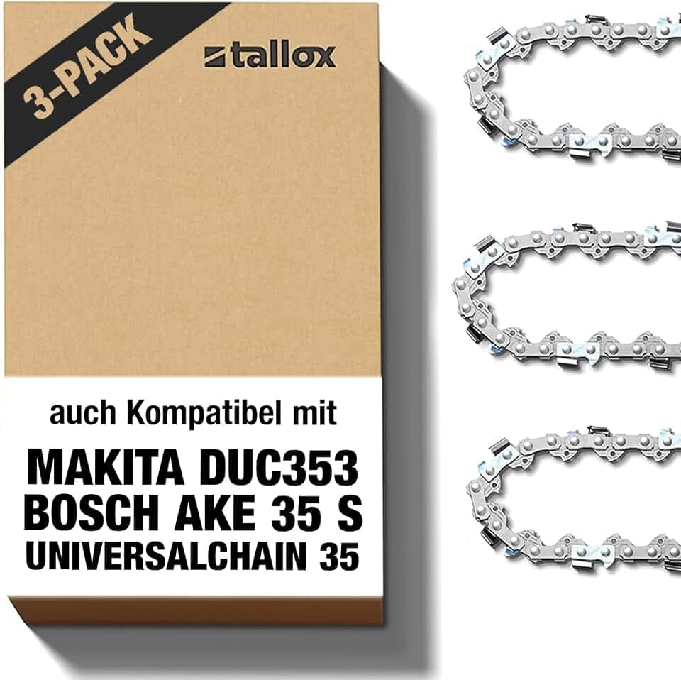 3 tallox Sägeketten 3/8" 1,1 mm 52 TG 35 cm Schwert kompatibel mit Oregon Makita Bosch Einhell