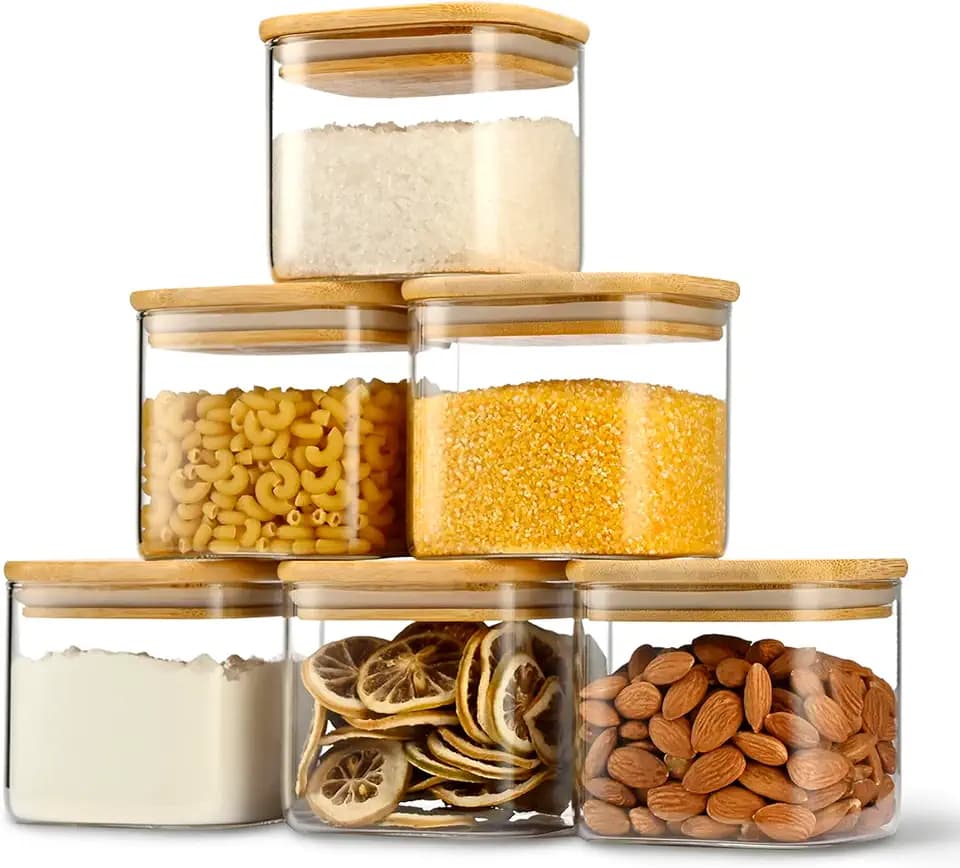 D2scrma 19oz/0.6Qt/550ml Square Glass Storage Containers with Lids 6-Pack