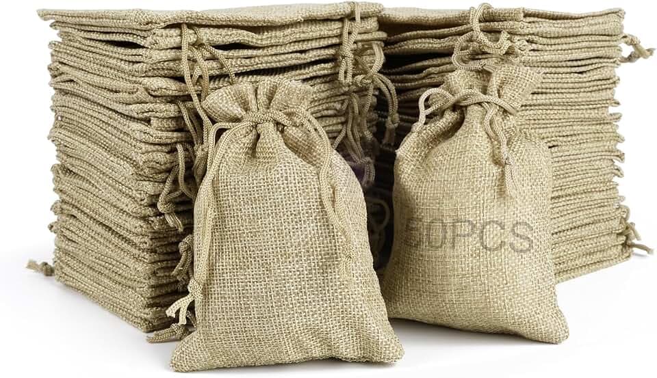 RUBY 50 Stück Jutesäckchen Klein Jute Beutel 7x9cm Geschenkbeutel mit Kordelzug Säcke für Adventskalender Stoff Taschen Leinen zum Befüllen für Schmuck DlY Handwerk Hochzeit Party Weihnachte