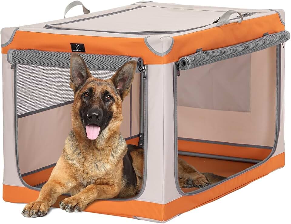 A 4 Pet Faltbare Hundebox, Große Hunde, Patentierter Stabiler Spiralrahmen, XL, Orange