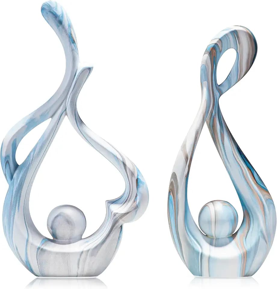 Blue Marble Abstract Sculptures Set of 2, Coffee Table Centerpiece