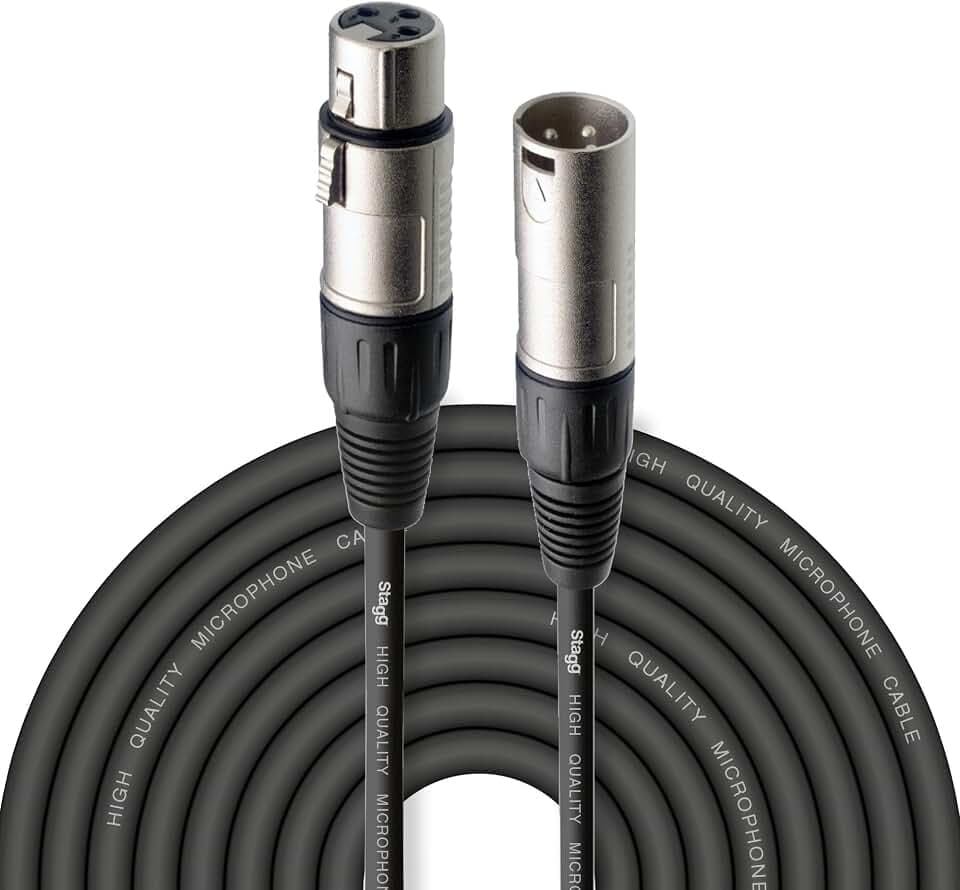 Stagg SMC10 Mikrofonkabel 10m XLR Stecker auf XLR Buchse, Schwarz | 10 m Mikrofonkabel, 3-polige XLR-Verbindung — für Mikrofon, PA, Mixer, Studiomonitore & Recording
