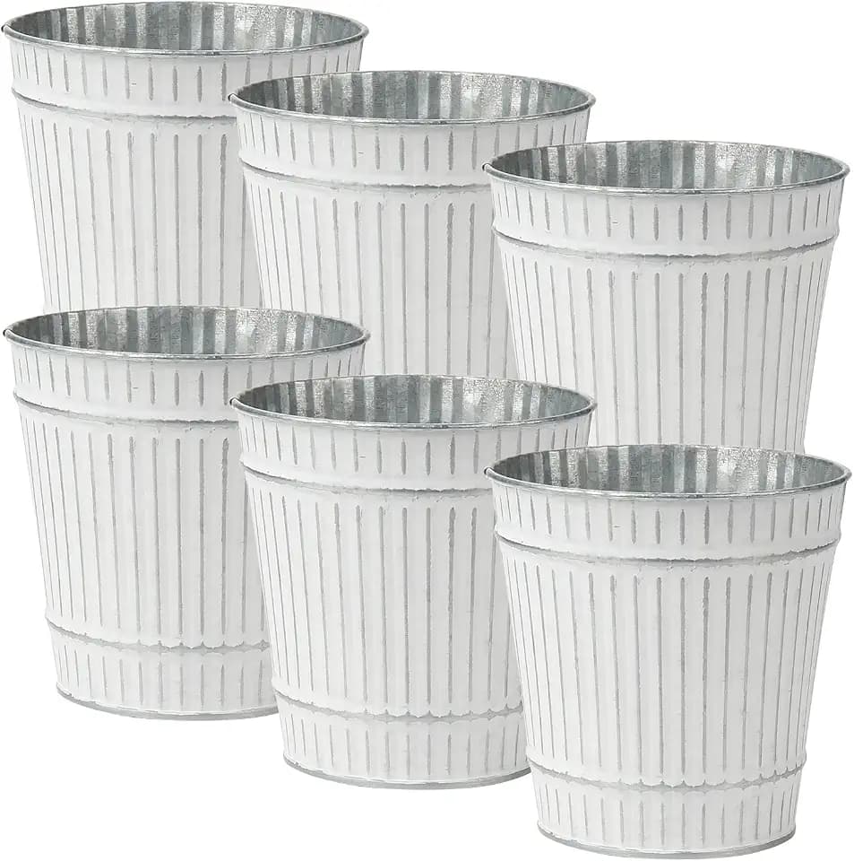 Briful 4.7" Galvanized Tin Planter Galvanized Metal Pail Rustic Decorative Metal Buckets Vintage Style Country Wedding Home Table Centerpiece Decorations Set of 6
