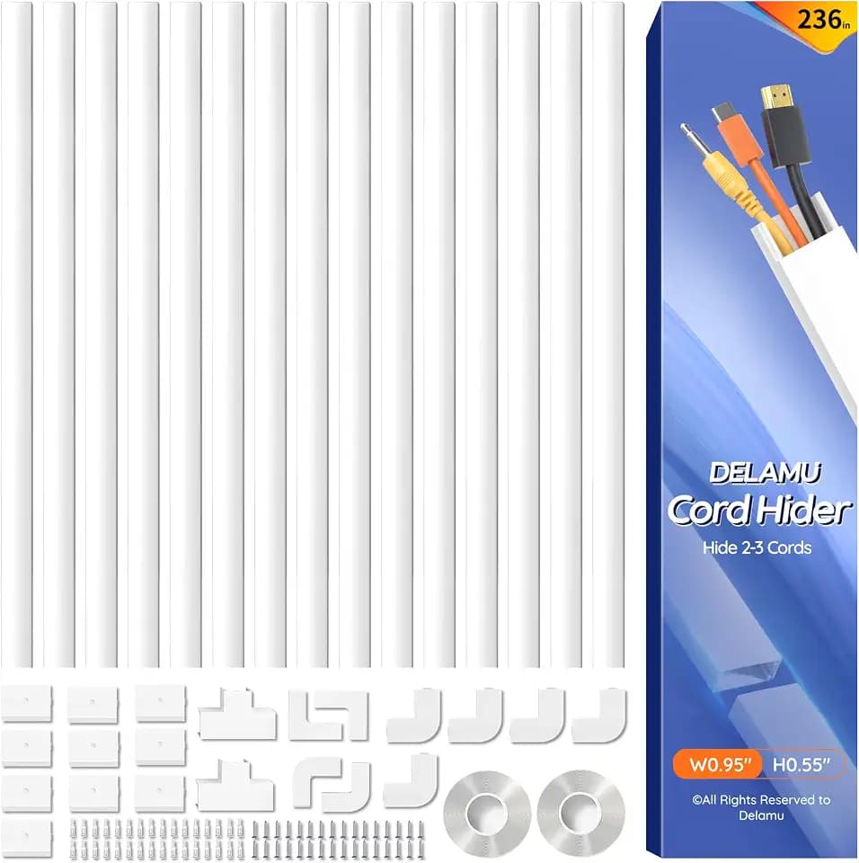 Delamu Kabelkanal Weiß Selbstklebend, 6M PVC Kabelkanäle, Kabelschacht zum Verstecken von Kabel, TV Kabelkanal Wand für alle Netzkabel in Haushalt/Büro, 15 Stück x L40cm, W2,4cm x H1,4cm