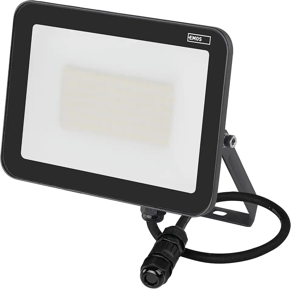EMOS LED Strahler Profi 50W, wasserdichtes und stoßfestes Alu Flutlicht für Innen und Außen, Helligkeit 5500lm, Neutralweiß 4000K, CRI>80, Lebensdauer 50000h, Flacker-frei, 5 Jahre Garantie, Schwarz