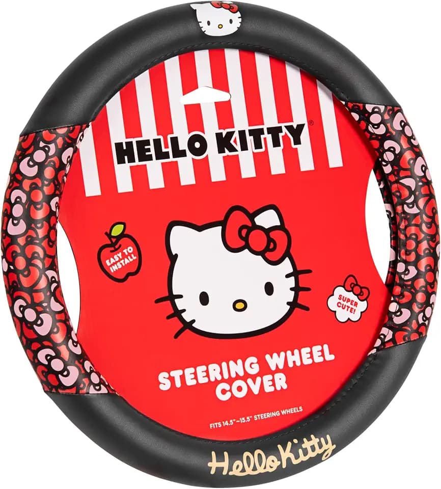 Hello Kitty Steering Wheel Cover, Official Sanrio Car Steering Wheel Cover with Universal Size 14.5-15.5, Cute Black for Women, Hello Kitty Car Accessories (Hello Kitty Bows)