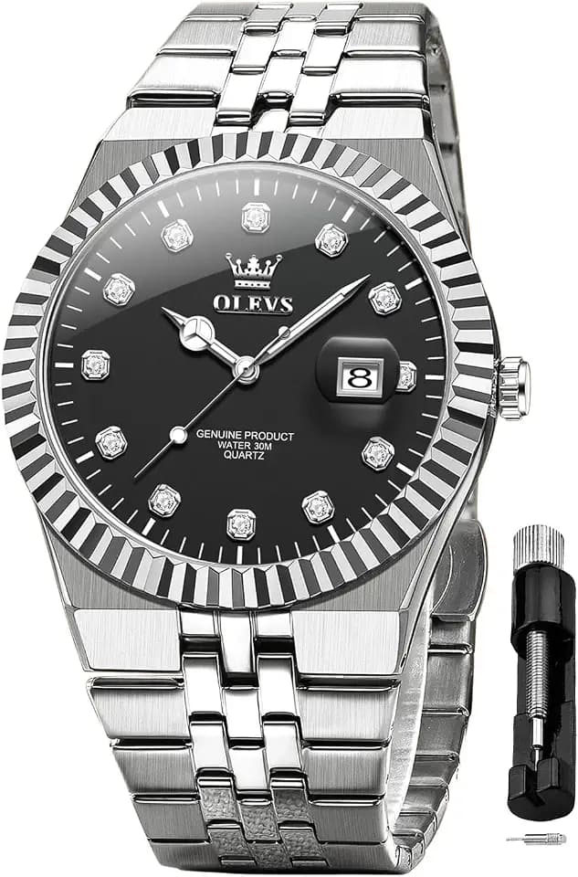 OLEVS Classic Mens Watch Diamond Analog Luxury Watches Stainless Steel Waterproof Date Two Tone Luminous Watch for Men