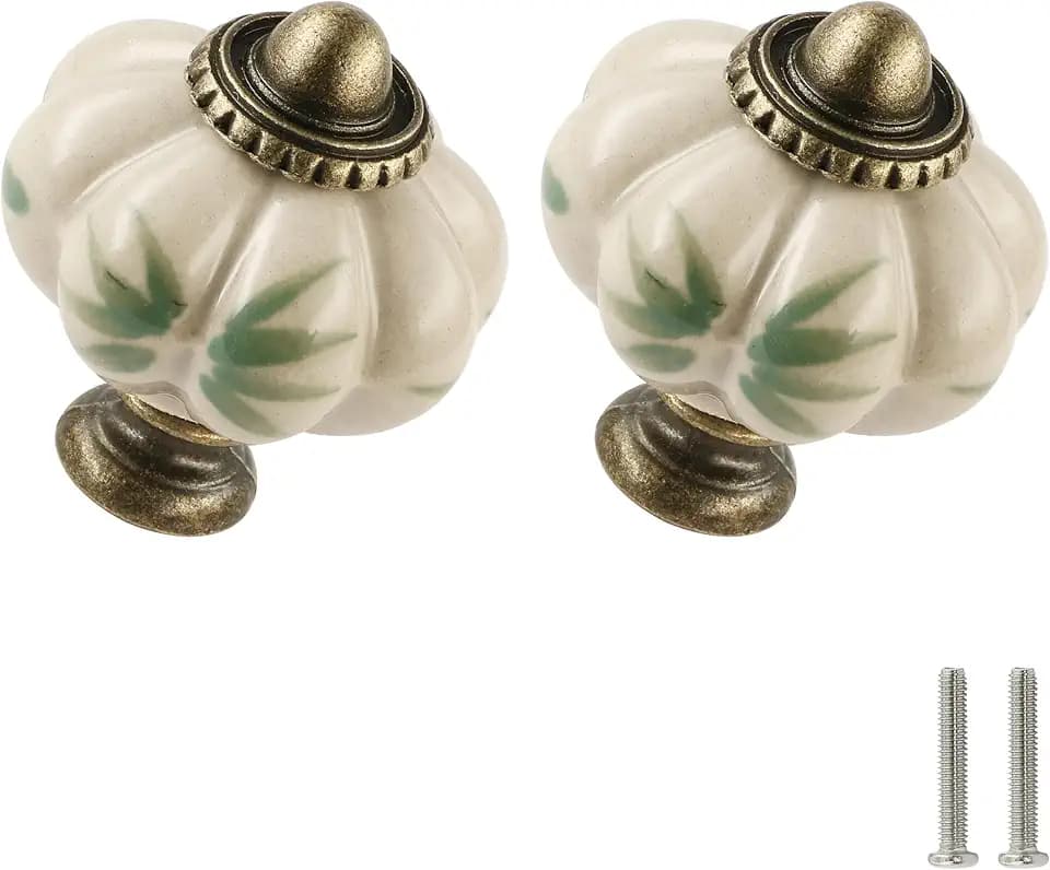 6pcs Ceramic Pumpkin Knobs - Bamboo Leaves