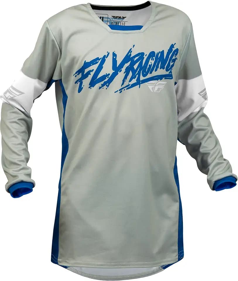 Fly Racing Mens Youth Kinetic Khaos Jersey Light Grey/Blue/White Ym, Light Grey/Blue/White, Medium US