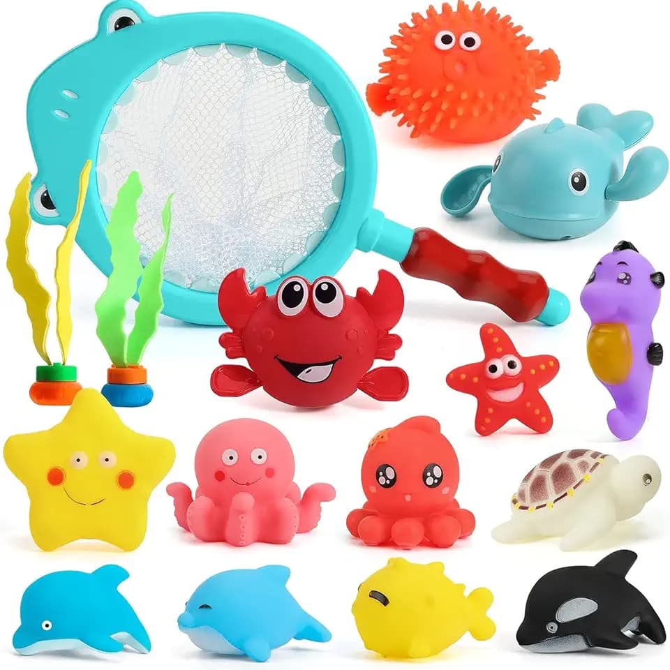SHINDEL 16 PCS Bath Toys, Ocean Animal Theme