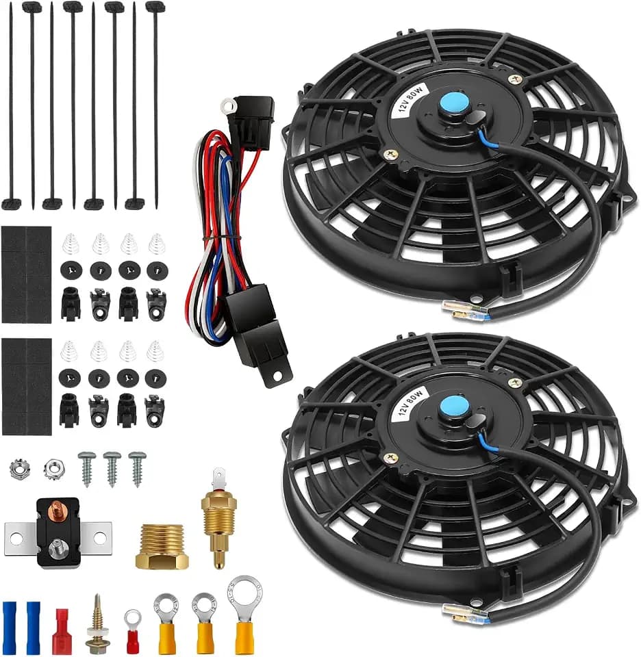 Auto Dynasty 9" Dual Electric Radiator Cooling Fan Switch Relay Kit, Black