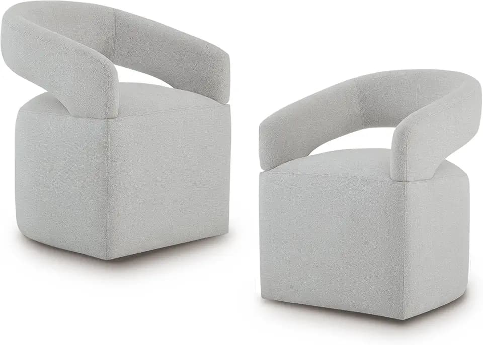 KISLOT Upholstered Dining Chairs with Casters Modern Barrel Side Armchair with Rollers for Diningroom Bedroom Livingroom Reading Room,Gray,2PCS