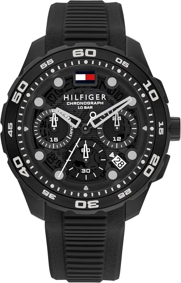Tommy Hilfiger Chronographen-Quarzuhr mit Kalender für Herren mit Schwarzes Silikonarmband - 1792233
