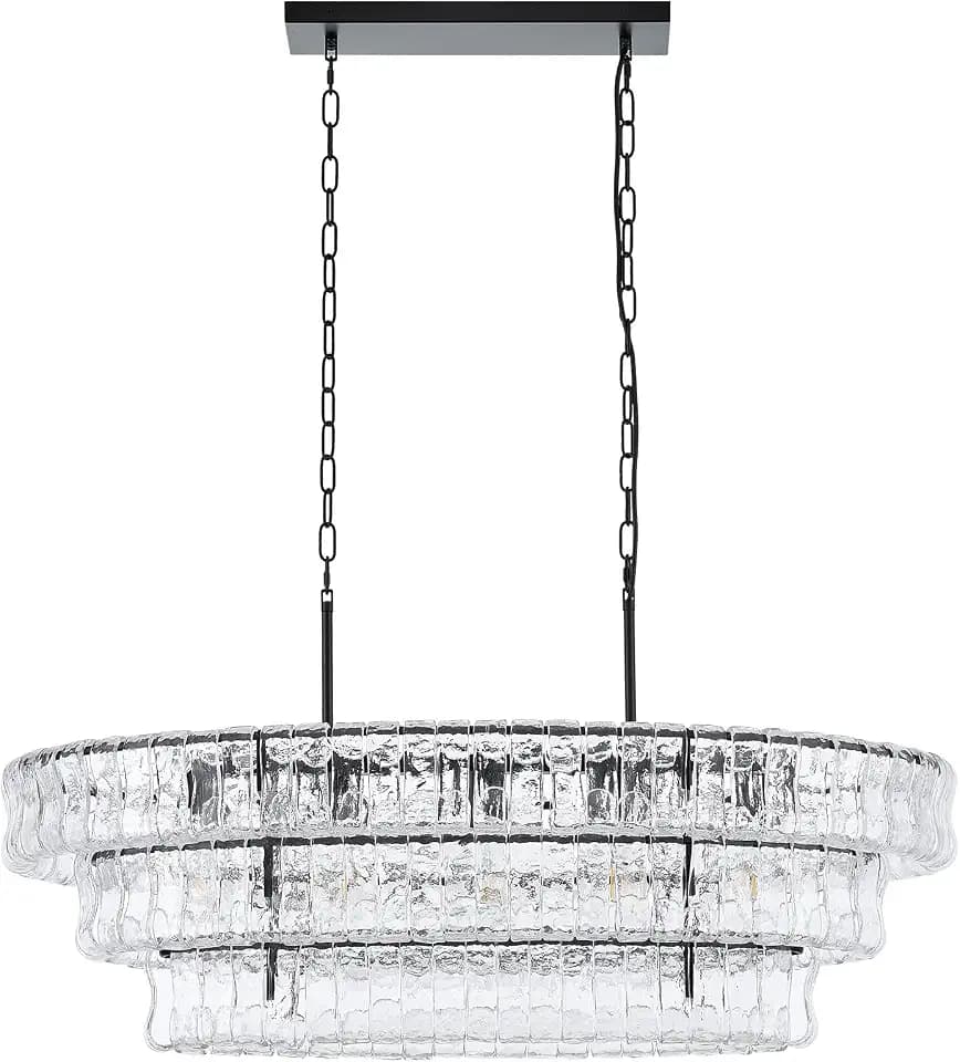 40.75 Inches Large 3-Tier Modern Glass Chandelier for Kitchen Island, Farmhouse Dining Room Light, Contemporary Pendant Chandelier for Entryway Foyer