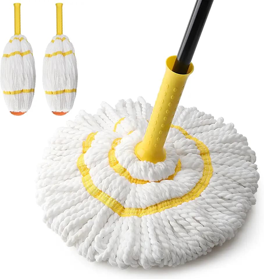 Self-Wringing Twist Mop with 1 Extra Refill, 57" Long Handle, Yellow