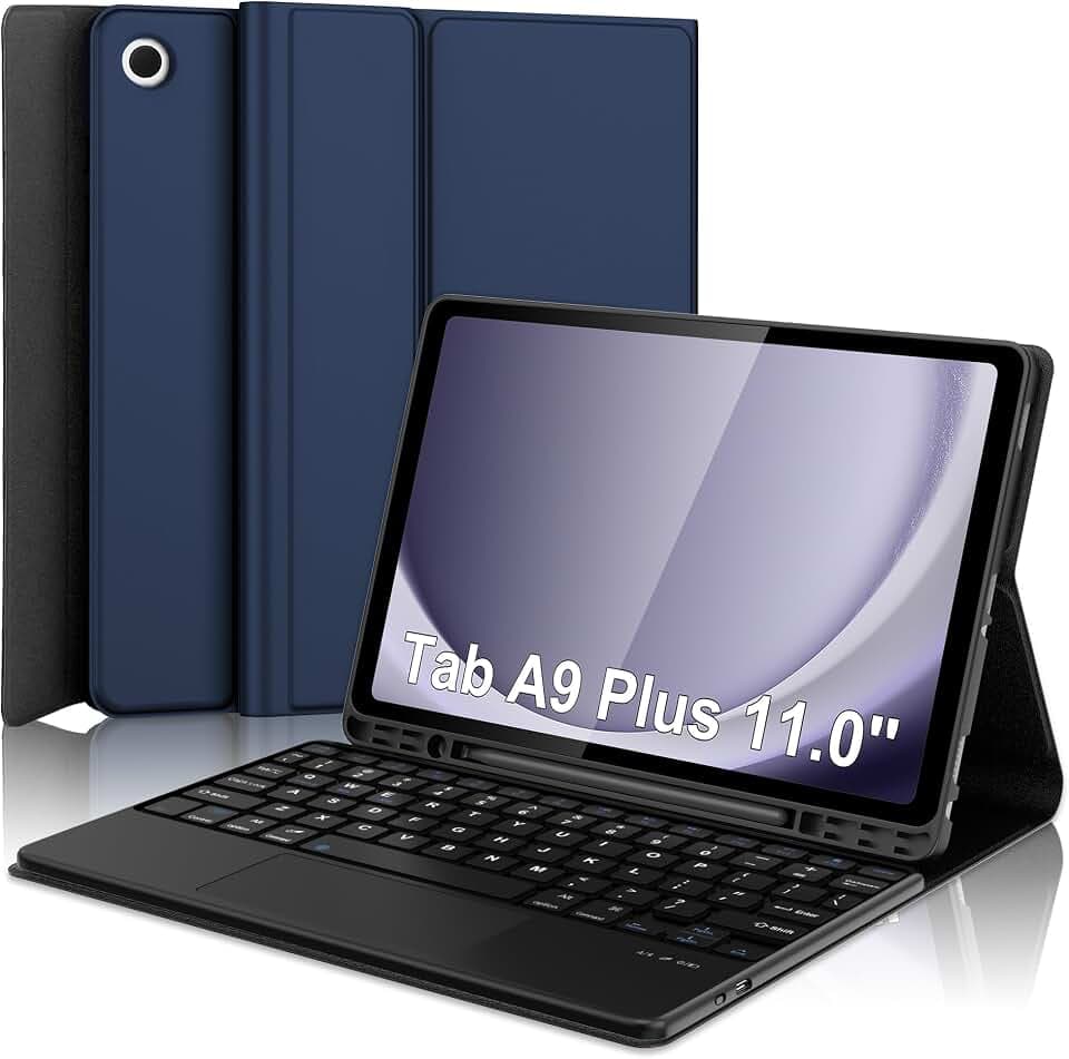 Keyboard Case for Samsung Galaxy A9 Plus Tab 11inch, Galaxy Tab A9+ 5G Case with Touch Keypad - Detachable Bluetooth Keyboard with Trackpad, Cover for Samsung Tablet A9Plus with Pen Holder, Navy Blue