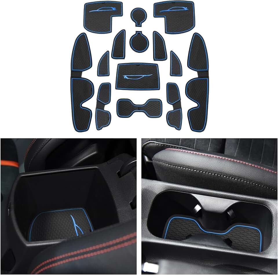 CDEFG Kompatibel mit Hyundai I30 I30N N Line 2017-2022 2023, Gummimatten Mittelkonsole Antirutschmatten rutschfest Becherhalter Gummi Matte Armlehne i30 N Zubehör (Blau)