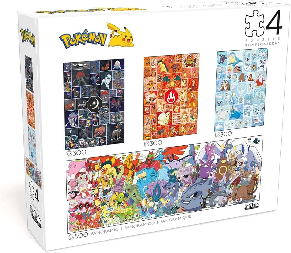 Buffalo Games Pokémon 4 in 1 Jigsaw Puzzle Set, for Adults, 300 & 500 Piece
