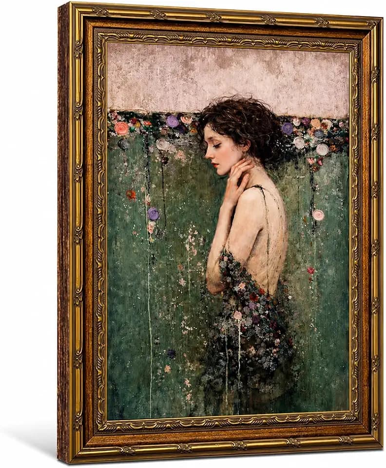 dzbLuck Ophelia Wall Art Gold Frame, Dark Academia Gothic Female Portrait