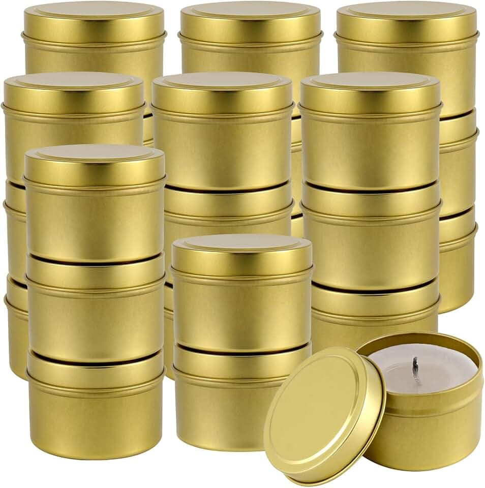 24 Stück 240ml Kerzendosen Leer mit Deckel, Metall Kerzengläser Gold
