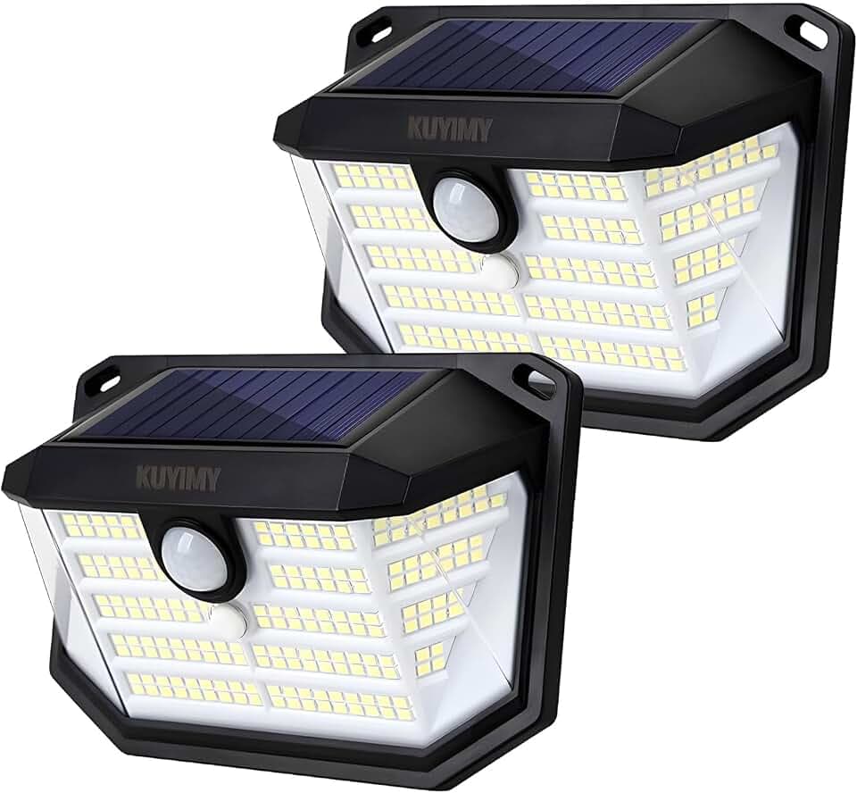 Solar Outdoor Lights, 230 LED with Motion Sensor and 3 Modes, IP65 Waterproof, 270° Wide Angle Light, Easy-to-Install Intelligent Security Wireless Wall Lights for Patio, Garden, Fence(2 Pack)