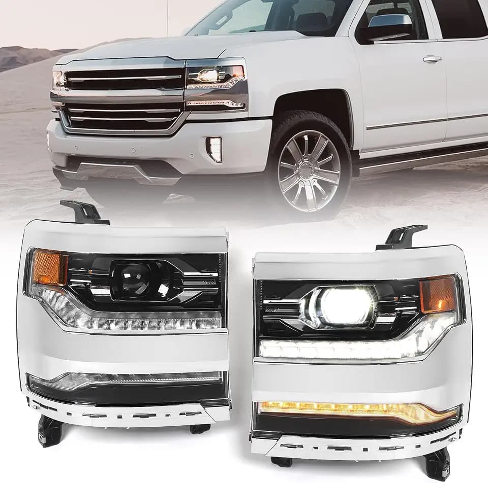 FIONE Full LED Headlight Assembly for Chevy Silverado 1500 2016-2018 Chrome