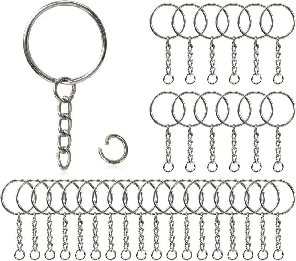 Redamancy 60 Stück Schlüsselanhänger Ring Set, Schlüssel Ringe Kette, 30 Stück Schlüsselring mit kette, 30 Stück offene Binderinge, Schlüsselanhänger für Schlüssel Handwerk DIY Schmuckherstellung