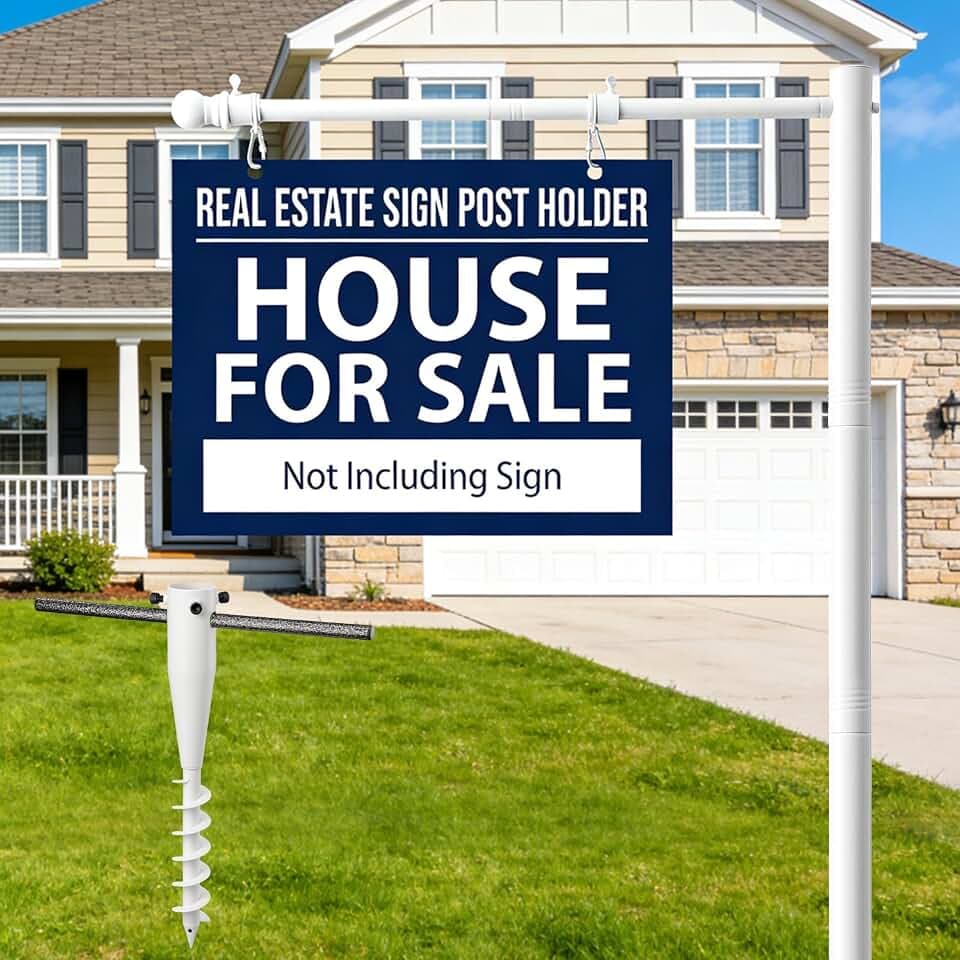 Real Estate Sign Posts,65-85 inch Sturdy Adjustable Commercial Realtor Home for Sale Hanging Ads for Yard Open House Outside Estate Sale Signs Realtor Sign(Not including billboards) (White)
