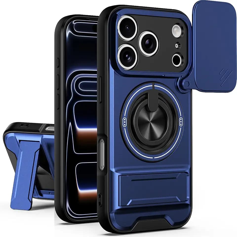 Dssairo for iPhone 17 Pro Max case with 360°Rotation Magnetic Ring Compatible with MagSafe Slide Camera Cover Foldable Stand Military-Grade Shockproof Protective case (Blue, iPhone 17 Pro Max)