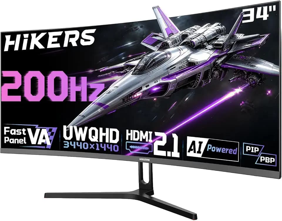 Hikers 34 Inch Curved Gaming Monitor UWQHD 200Hz HDMI 2.1×2 & DP 1.4×1