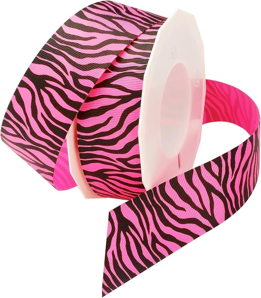 Morex Ribbon Neon Zebra Grosgrain Ribbon, 1-1/2-Inch by 20-Yard, Shocking Pink