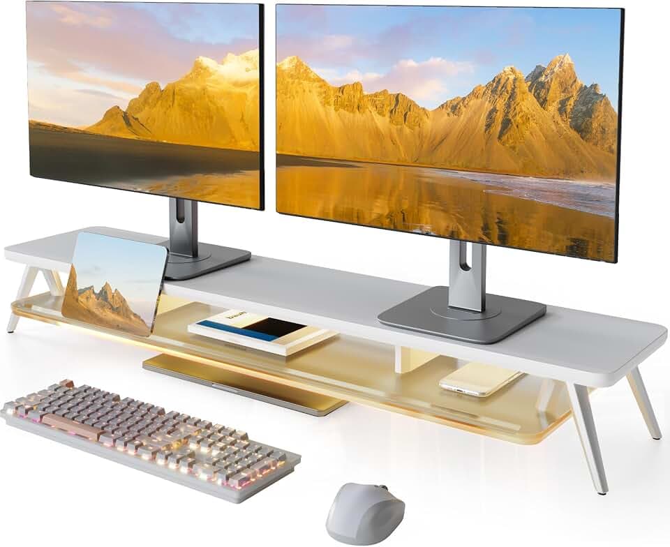 Fenge Monitorständer,108cm, LED-Beleuchtung für Laptop PC TV, Weiß