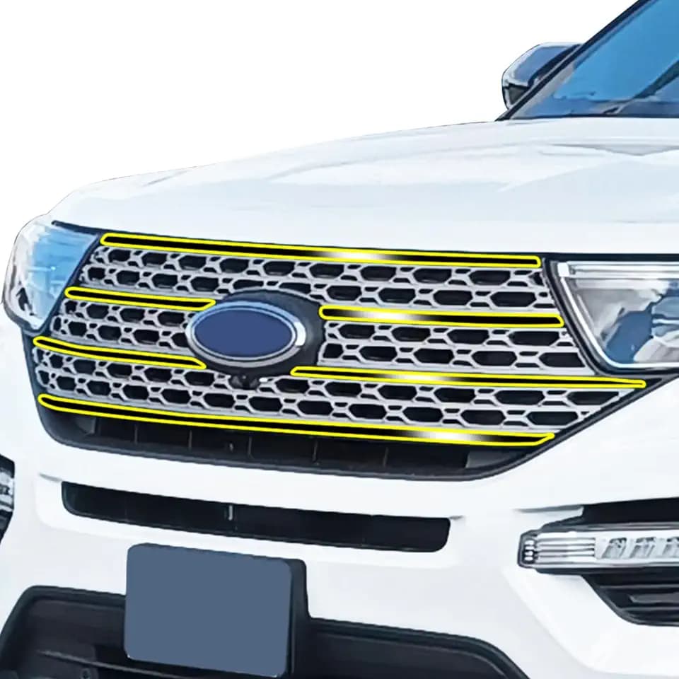 BOGAR TECH DESIGNS for Ford Explorer 2020-2024 Front Chrome Delete – Precut Vinyl Overlay Kit, Gloss Black Blackout Trim