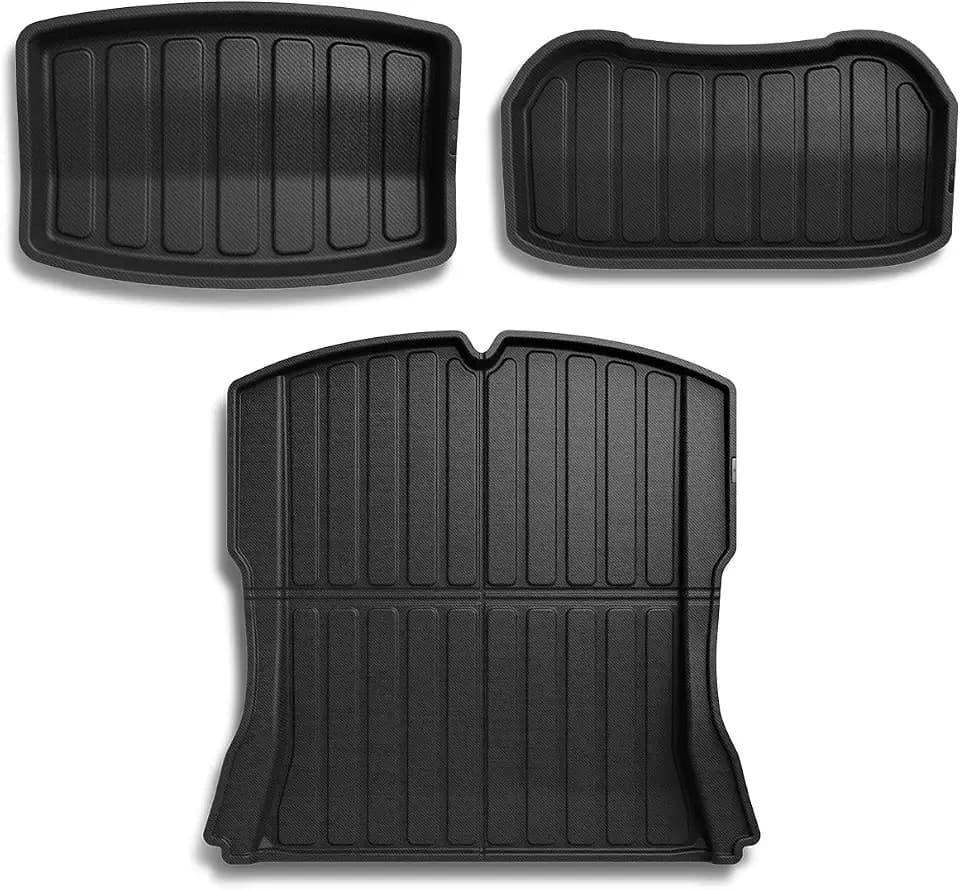 Spigen WeatherBloc Trunk Frunk Mat Set Designed for Tesla Model 3 2025/2024 Refresh (Highland) with Non-Slide Sliplock Weatherproof Technology (Carbon Edition) (Custom Fit)