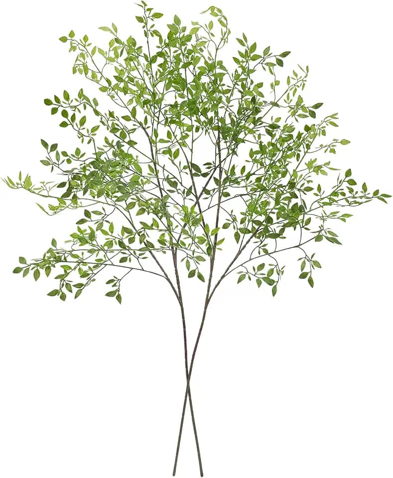 CEWOR Artificial Plants 2PCS 43.3 Inch Green Nandina Tall Plants for Wedding Shop Garden Office Home Décor Greenery Stems Fake Branches for Vase Indoor