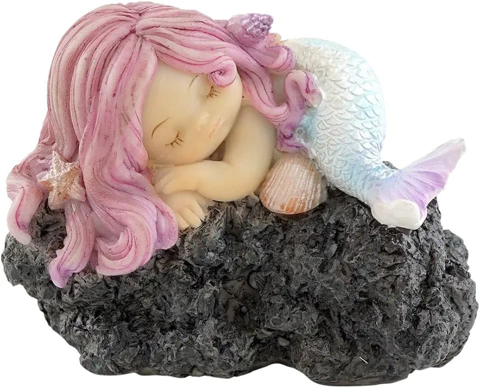 Top Collection Miniatur-Statue für Feengarten und Terrarium, schlafende kleine Meerjungfrau auf Felsen