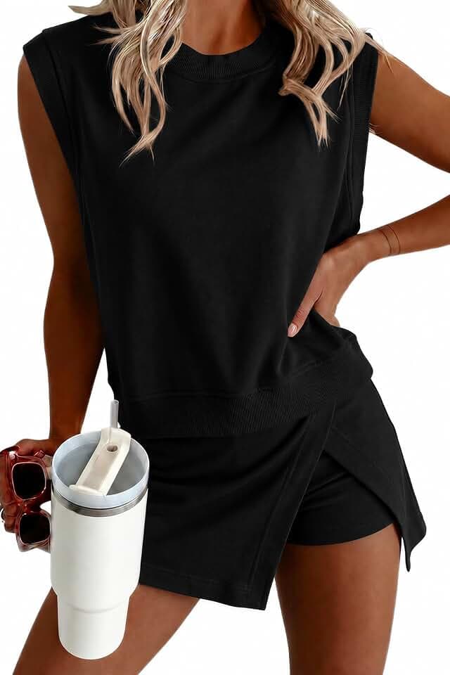 Opemiby Women 2 Piece Summer Sets Casual Sleeveless Lounge Clothing Set
