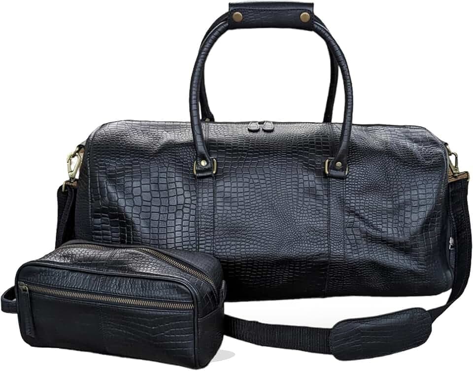 21" Leather Travel Duffel Bags for Men and Women with Toiletry Bag and Shoe Compartment Genuine Buffalo Leather Overnight Weekend Black Leather Vintage Luggage Sports Gym Duffle Bag