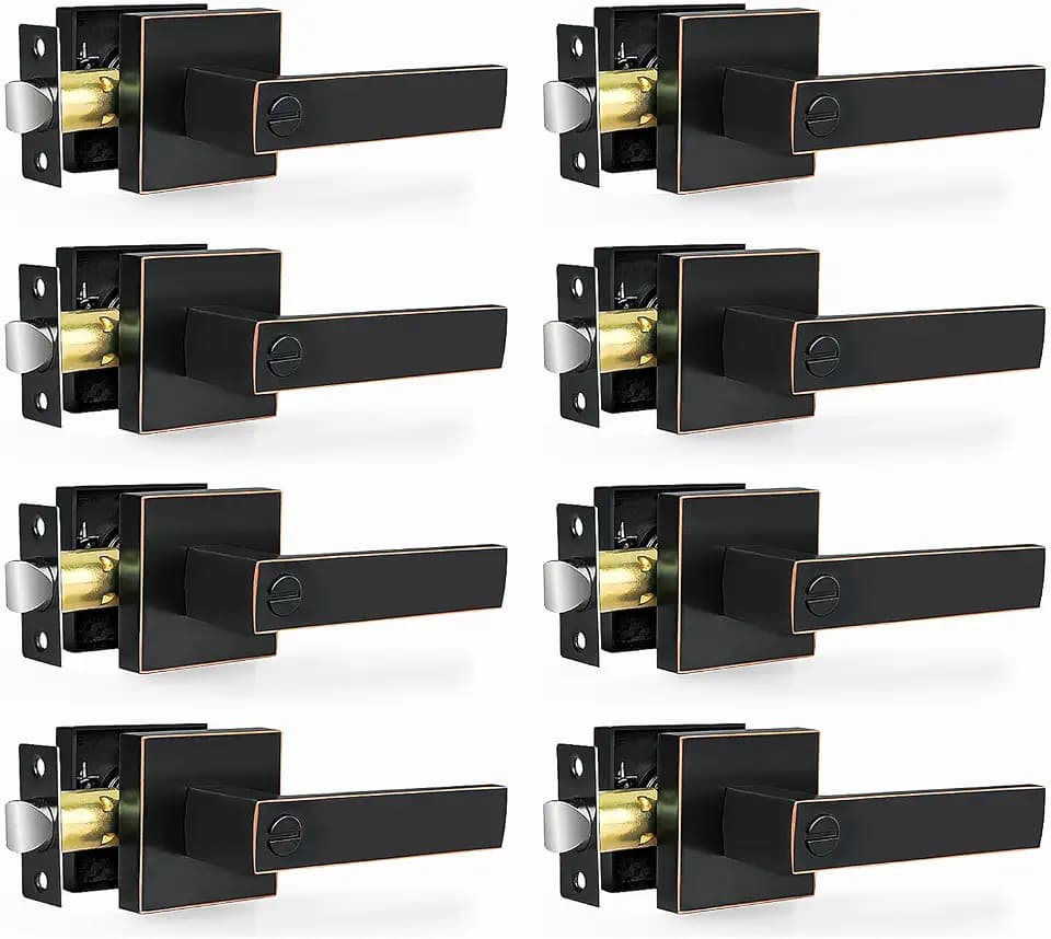 RAZCC Privacy Door Levers, 8 Pack Oil Rubbed Bronze Door Handles Interior Heavy Duty Bed and Bath Keyless Door Locksets, Reversible for Left Right Handed Doors