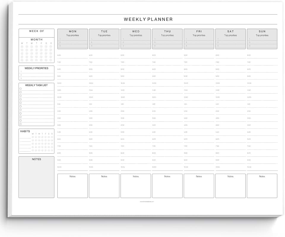 Weekly Hourly Planner Notepad, Daily Planner Desk Pad, Weekly Schedule, To Do List Note Pad, ADHD Planner | 50 Undated Tear Away Sheets | A4 (Mono)